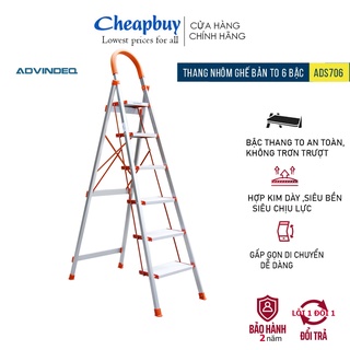 Thang nhôm ghế gấp gọn 6 bậc nhập khẩu ADVINDEQ ADS-706 ( Chiều cao bậc trên 1.4m) bảo hành 2 năm