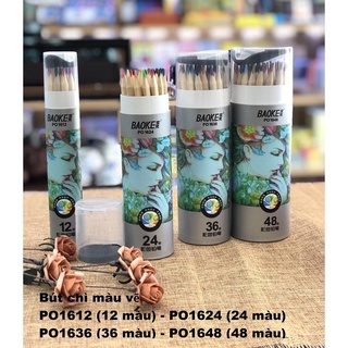 Bút chì màu Baoke Hộp trụ Kèm gọt PO1612/1624/1636/1648- 12/24/36/48 màu