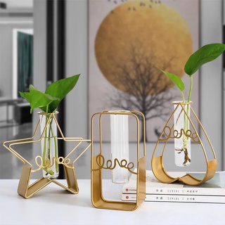 Bình hoa thuỷ tinh khung thép mạ vàng gắn chữ Love decor phong cách Bắc Âu độc đáo BH-002
