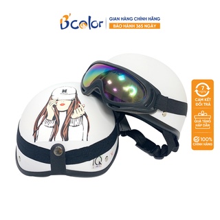 Mũ Bảo Hiểm B’COLOR Loại Nửa Đầu Họa Tiết Hình Cô Gái Kính UV Thời Trang