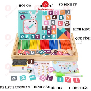 Đồ chơi toán học bộ bảng vẽ - số - que tính - hình ghép - đồng hồ bằng gỗ KB216008, Đồ chơi thông minh cho bé
