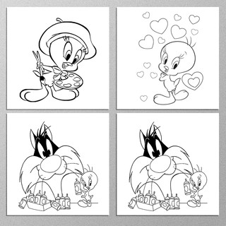 12 Flash Card tô màu thủ công, giấy bìa giày tô màu thủ công tweety cho bé (Thẻ rời kích thước 9cm x 9cm)