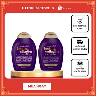 [Kích thjch mọc tóc 100%_Hàng Auth] Bộ 2 Chai Dầu Gội Và Dầu Xả Dưỡng Dày Tóc OGX Thick &amp; Full + Biotin &amp; Collagen