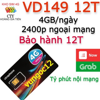 [ FREE 12THÁNG] SIM 4G VINAPHONE VD149 4GB/NGÀY VD89 KM 2GB/NGÀY GỌI VÀ XÀI DATA HOÀN TOÀN MIỄN PHÍ TRONG SUỐT 1 NĂM