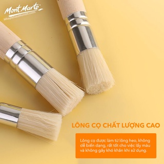 Banh xô chổi cọ to lông dê Mont Marte GOAT HAIR PINE WOOD BRUSH | Bộ 3 cọ lông heo Studio Stencil Brushes Mont Marte
