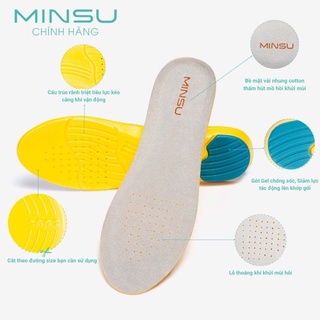 Lót Giày Thể Thao Nam Nữ Có Gel Chống Thốn Gót MINSU M2303 Cao Su EVA Êm Ái, Thấm Hút, Khửi Mùi Hôi Chân