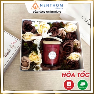 Hộp Quà Nến Thơm Hoa Sáp Cao Cấp Lumos Kèm Túi Xách - Theo Yêu Cầu - LM02