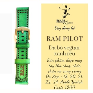 Dây đồng hồ RAM Leather vintage Pilot da bò Italia Vegtan xanh rêu vintage