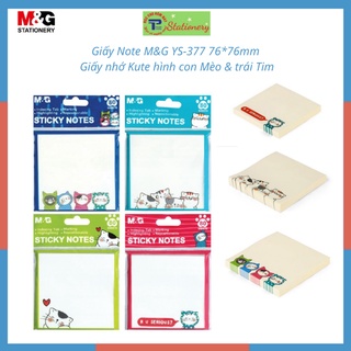 Giấy nhắn, giấy nhớ, giấy ghi chú 3x3 hình mèo hình trái tim siêu đáng yêu tệp 80 tờ YS377