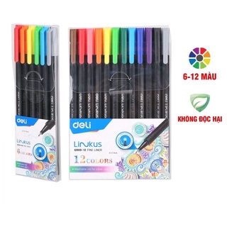 Bút liner đi nét màu - viết caligraphy thư pháp brush letter - Bút lông kim ngòi bọc kim loại Deli EQ900-06 / EQ900-12
