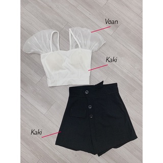Quần giả váy nữ cạp cao chữ A đắp chéo dáng ngắn có quần trong kaki thun co dãn MS78