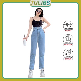 Quần jean baggy nữ cạp cao ống suông hàn quốc Tulibs 3216