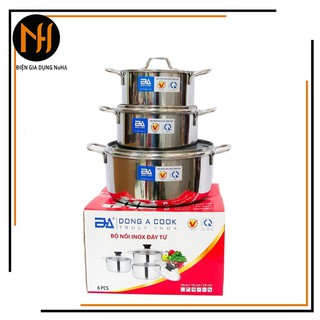 Bộ nồi 3 cái đáy từ ĐÔNG Á nắp inox kích thướt 16cm,18cm, 24cm, sử dụng trên tất cả loại bếp