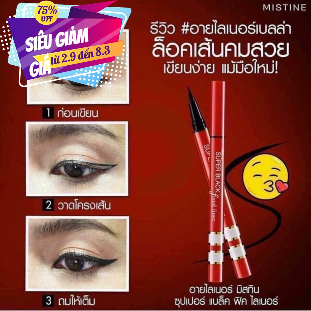 Bút kẻ mắt super black mistine  (Hàng chính hàng Thái Lan)