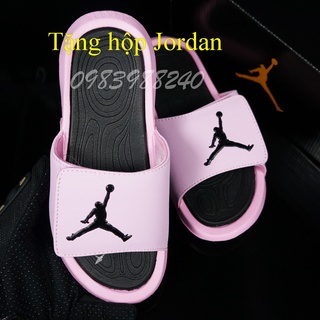 Dép JD Jordan bóng rổ FREE SHIP + hộp hãng + jordan đủ tem tag loại 1 hồng lót đen quai ngang dán nam nữ. BH Slippers