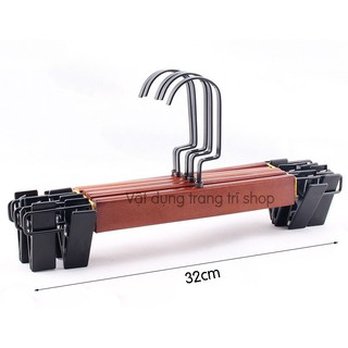 Móc Kẹp Gỗ Nâu Đầu Kẹp Đen Cao Cấp 32cm (1 móc)