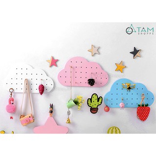 [GỖ DÀY ĐẸP + KÈM ĐINH] Bảng gỗ đục lỗ treo tường kèm 10 chốt hình đám mây W-BGĐL-02