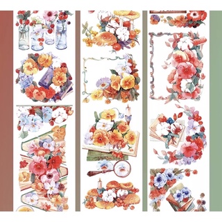 (Chiết theo chu kỳ) Băng dính washi tape hoạ tiết hoa rực rỡ #7 CHU KÌ 100 CM
