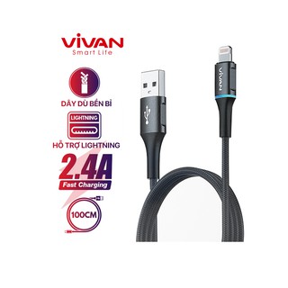 Cáp Sạc Nhanh Lightning Type-C Micro VIVAN 100cm Đèn LED Đổi Màu Thông Minh VDM100 VDL100 VDC100