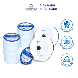 Combo 2 hộp đựng giấy vệ sinh cuộn lớn Roto RT3203A &amp; 10 cuộn giấy vệ sinh cuộn lớn An Khang Caro AKC500 | Thế Giới Giấy