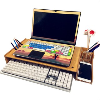Bàn kê màn hình máy tính Monitor, Laptop đa năng bằng gỗ ghép tiện dung có khe tản nhiệt cao cấp