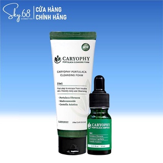 Combo giảm mụn cho da mụn chiết xuất từ rau má Caryophy Portulaca (Sữa rửa mặt 150ml + Serum 10ml )