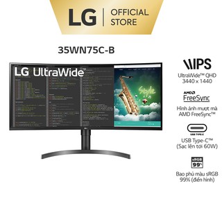 [Mã ELLGHOT giảm 5% đơn 3TR] Màn Hình Cong Gaming LG 35WN75C-B 35" QHD 5ms 100Hz VA MaxxAudio AMD FreeSync
