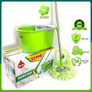 Bộ thùng lau nhà thông minh 360 độ tự vắt TH8S - cây lau Inox bàn xoay Inox