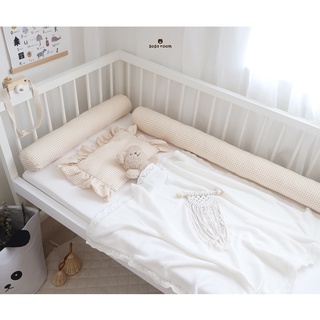 Bộ ga bọc đệm cũi, tặng kèm gối nằm &amp; gối ôm, hoạ tiết kẻ