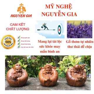Tượng phong thủy - Bộ tượng tam đa mini gỗ Bách thơm mát - tượng trang trí