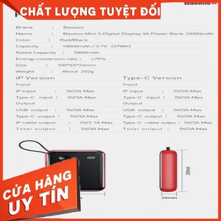 Pin dự phòng sạc nhanh tích hợp cáp sạc đeo tay Baseus Mini S Digital Display