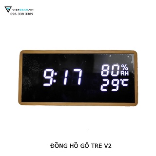 Đồng hồ gỗ tre mặt led bóng rất đẹp, đo nhiệt độ, độ ẩm