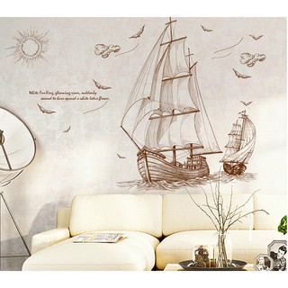 Decal trang trí Tranh Vẽ Thuyền lớn Thuyền nhỏ