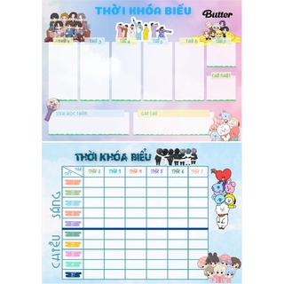 [Mã LIFEBOOK2 giảm 10% đơn 0Đ] Set 2 thời khóa biểu - timetable BTS giấy decan dễ thương kích thước A5