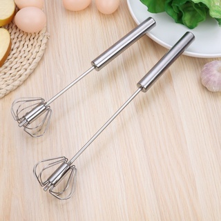Cây đánh trứng Inox tự xoay thông minh, dụng cụ đánh trứng nhào bột tán bột tay cầm chắc chắn có trục xoay