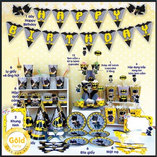 Phụ Kiện Trang Trí Sinh Nhật Cho Bé Chủ Đề Batman, Set Giấy Mega Trang Trí Bàn Tiệc Chủ Đề Người Dơi