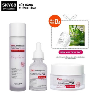 Bộ 3 Sản Phẩm Dưỡng Trắng Da 7DAY Angel's Liquid Whitening Program Gutathione 700V (Toner 150ml + Serum 30ml + Kem 50ml)
