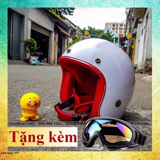 COMBO mũ bảo hiểm 3/4 Trắng lót đỏ tặng kèm kính phi công - Nón bảo hiểm 3/4 đi phượt nhiều màu sắc lựa chọn kèm kính UV