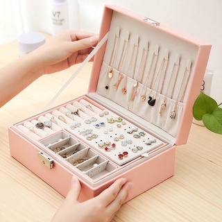 [Mẫu Mới] Hộp đựng trang sức hai tầng bọc da Pu có khoá cao cấp - Hộp đựng nữ trang sang trọng