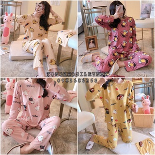ĐỒ NGỦ TAY DÀI IN HOẠT HÌNH DỄ THƯƠNG - BỘ NGỦ NỈ DÀI TAY VỊT VÀNG - CHÚ HỀ - THỎ VÀNG HỒNG ULZZANG
