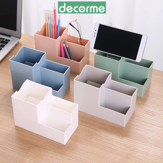 Hộp đựng bút để bàn DecorMe lọ đựng bút kê điện thoại giá cắm viết 3 ngăn màu trơn