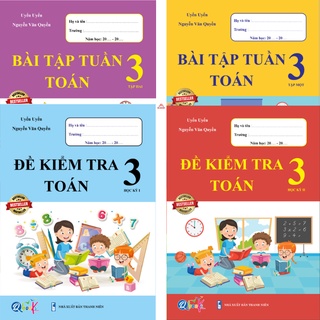Sách - Combo Bài tập tuần và Đề kiểm tra Toán 3 - tập 1, tập 2 (4 cuốn)