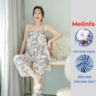 Bộ đồ ngủ nữ, bộ mặc nhà áo hai dây, quần dài chất vải lanh lụa cotton thoáng mát nhiều màu, đồ bộ lanh nữ mã VABD0123