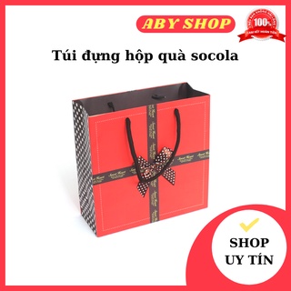 Túi đựng hộp quà socola ⚡ CAO CẤP ⚡ túi gấu vàng đựng hộp quà vuông nhỏ gọn xinh xắn