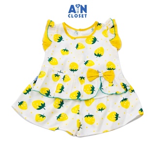 [Mã BMBAU50 giảm 7% đơn 99K] Bộ quần áo ngắn bé gái Họa tiết Dâu vàng Nơ quần váy - AICDBGZJLVPV - AIN Closet