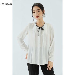 Áo sơ mi nữ dài tay cổ viền nơ 20AGAIN vải voan cao cấp ASA1784