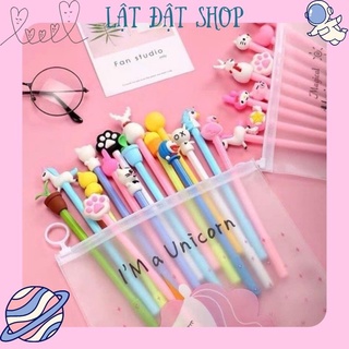 Combo 20 bút kèm túi zip mực tím/ xanh - Túi 20 bút nước cute