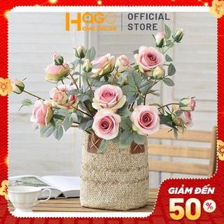 Hoa lụa, cành 4 bông hoa hồng Pháp cao cấp giống thật trang trí trí sang trọng