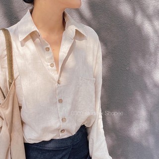 Áo sơ mi linen form rộng ray dài - phiên bản truyền thống - Mộc Lan- 0303 studio ✿