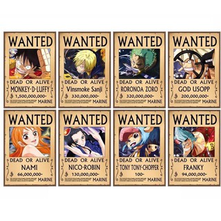 BỘ POSTER A4 WANTED BĂNG MŨ RƠM Đảo Hải Tặc tranh treo album ảnh in hình anime chibi đẹp